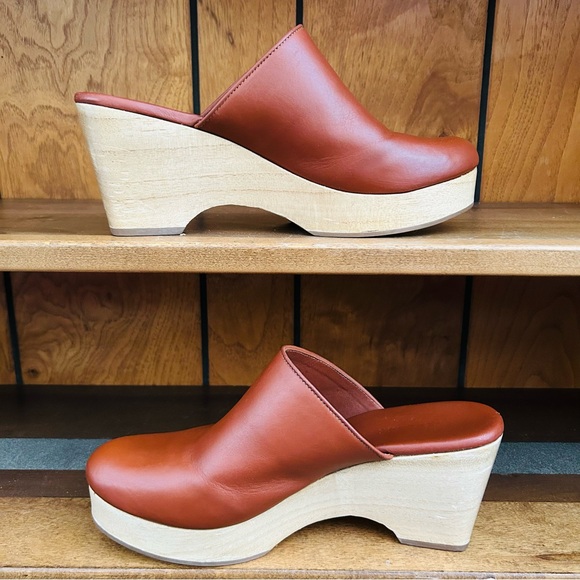 Everlane The Clog Cognac Leather Platform Clogs Wedge Heel Mules Shoes Sz 10 - Picture 5 of 12